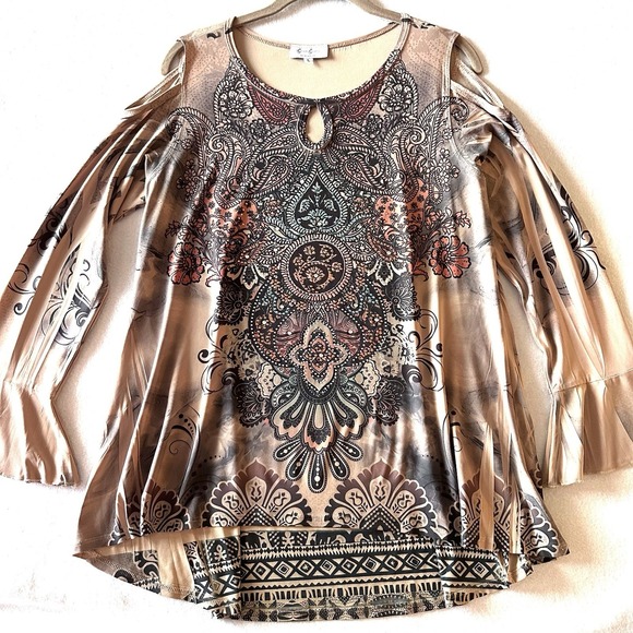 Tops - Cover Charge L Large Y2K Embellished Rhinestone 90s 00s Western Tunic Top